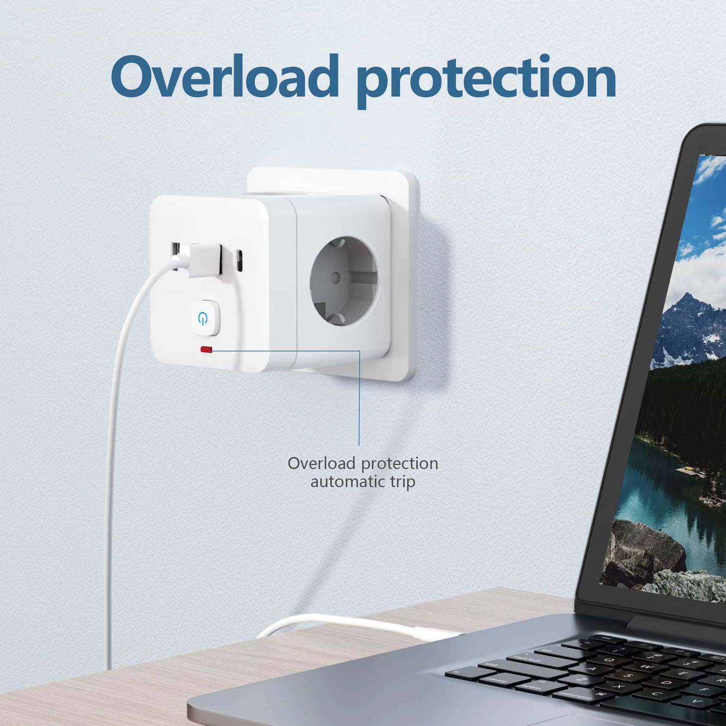 7-In-1 EU Power Strip, Power Strip Surge Protector 3 AC Outlets 3 USB 1 Type-C, Desktop Charging Station with Overload Protecti