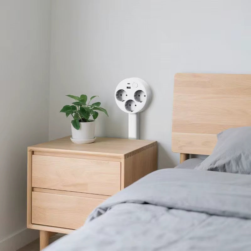 L77A Electrical Outlet Extender Socket Extender 180-Degree Rotation USB-A USB-C and 2 AC Outlets Waterproof Connector Us Eu Plug