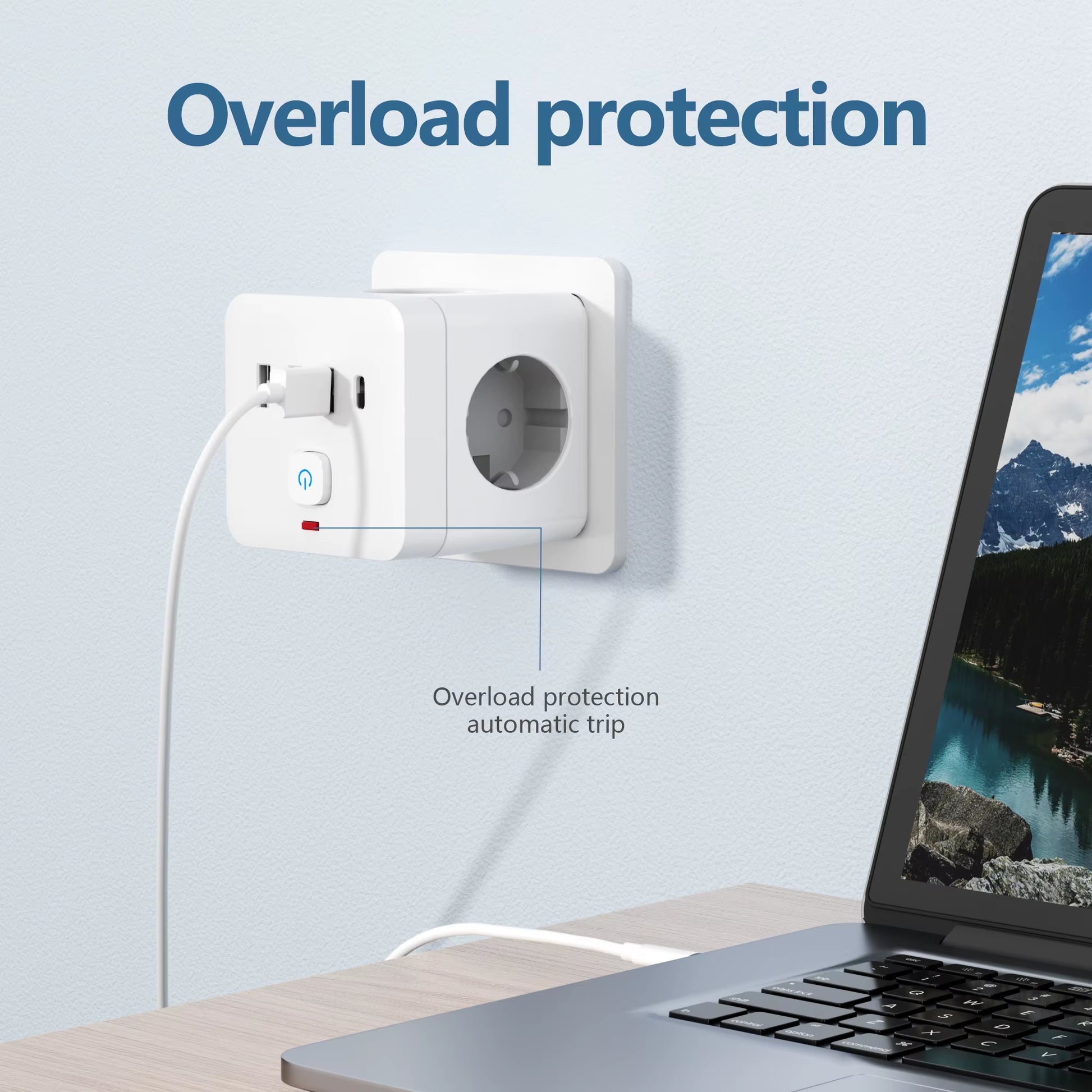 7-In-1 EU Power Strip, Power Strip Surge Protector 3 AC Outlets 3 USB 1 Type-C, Desktop Charging Station with Overload Protecti